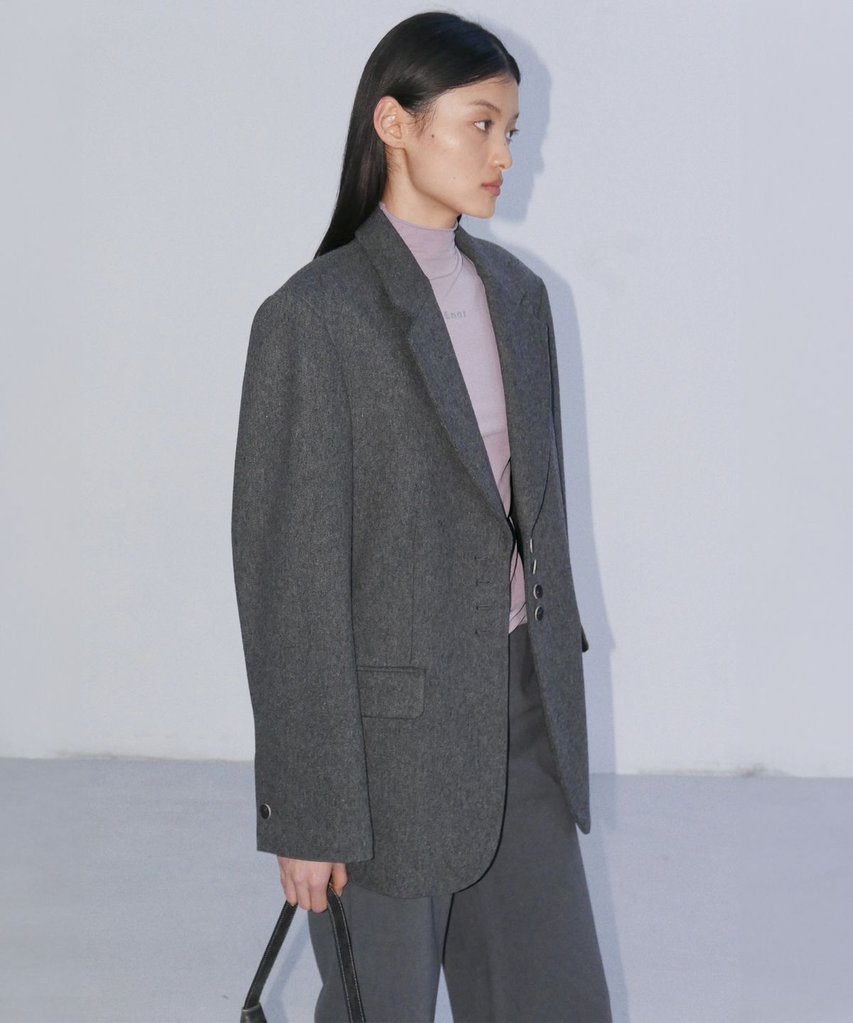 엔오르(EN OR) WOOL BLEND CLASSIC JACKET - DARK GREY