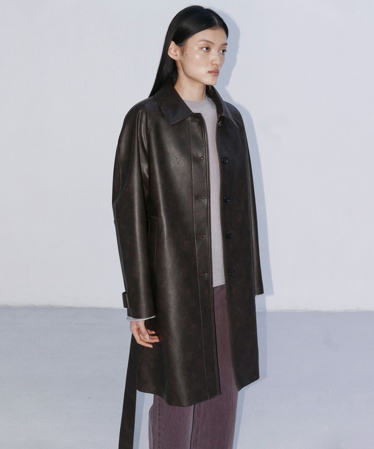 엔오르(EN OR) OVERFIT SINGLE LEATHER COAT - BROWN