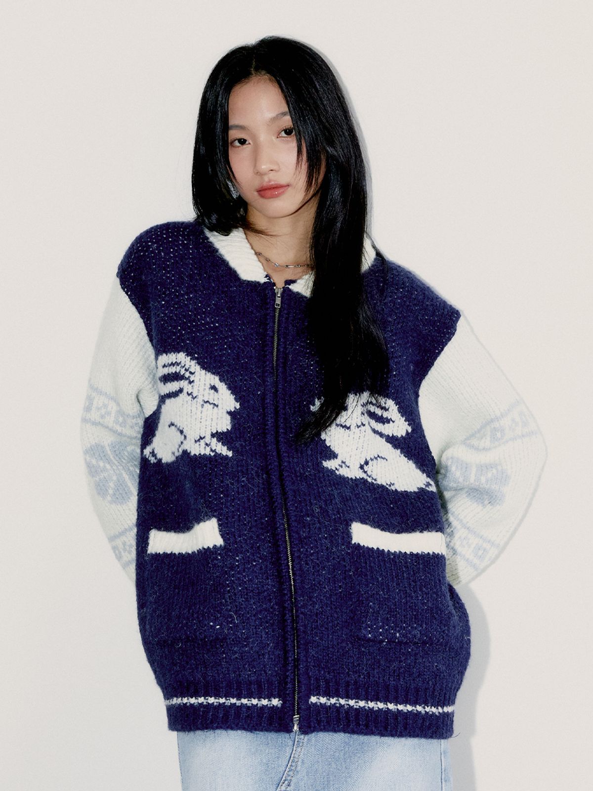 오피쉬(OAFISH) COWICHAN KNIT ZIP-UP CARDIGAN, NAVY