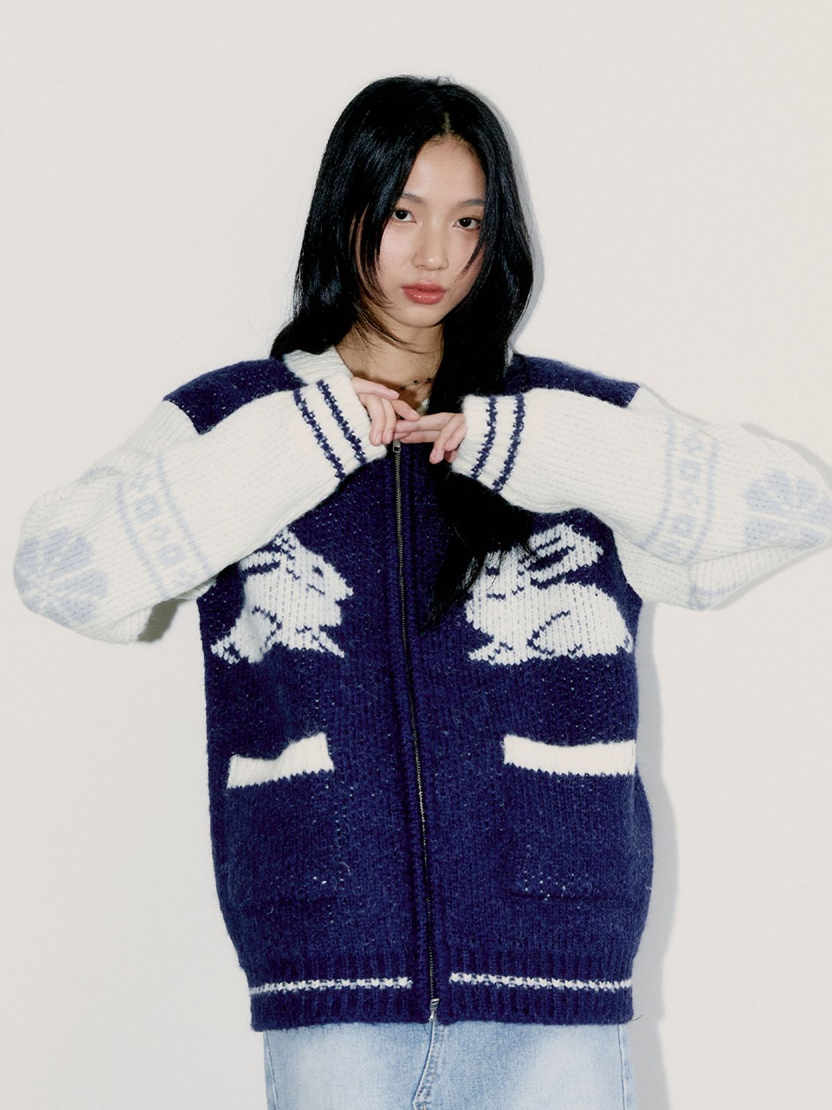 오피쉬(OAFISH) COWICHAN KNIT ZIP-UP CARDIGAN, NAVY