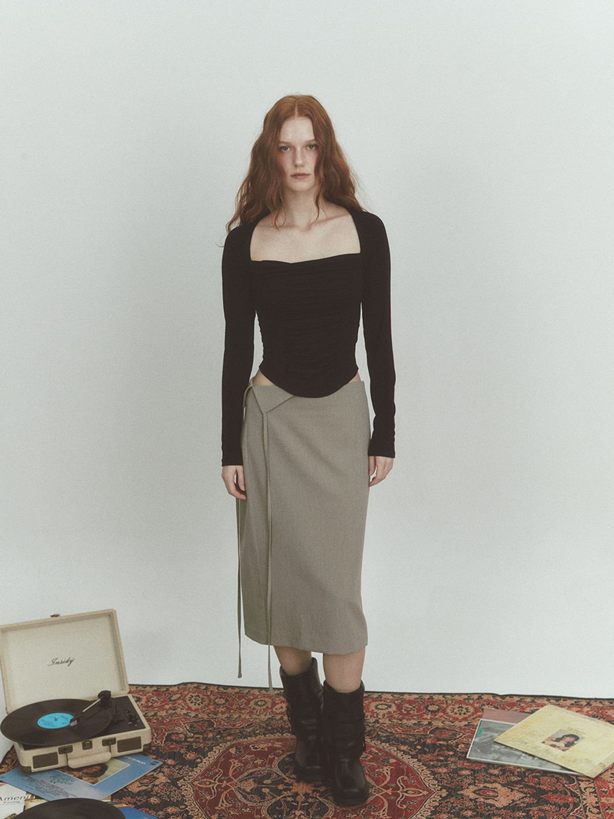 아수라(ASURA) UNBALANCE FLIP SKIRT (KHAKI GREY)