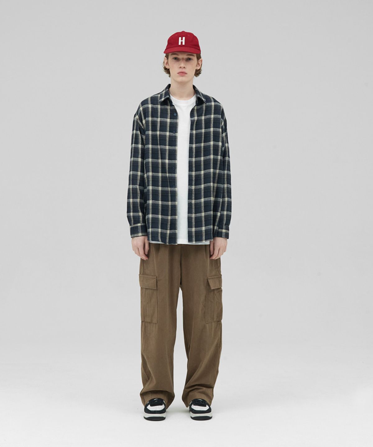 스탠즈(STENDS) [M~4XL] 올데이 베이직 체크 셔츠_ST-07 (네이비)