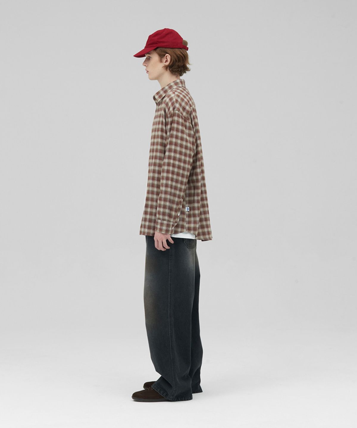 스탠즈(STENDS) [M~4XL] 올데이 베이직 체크 셔츠_ST-09 (브라운)