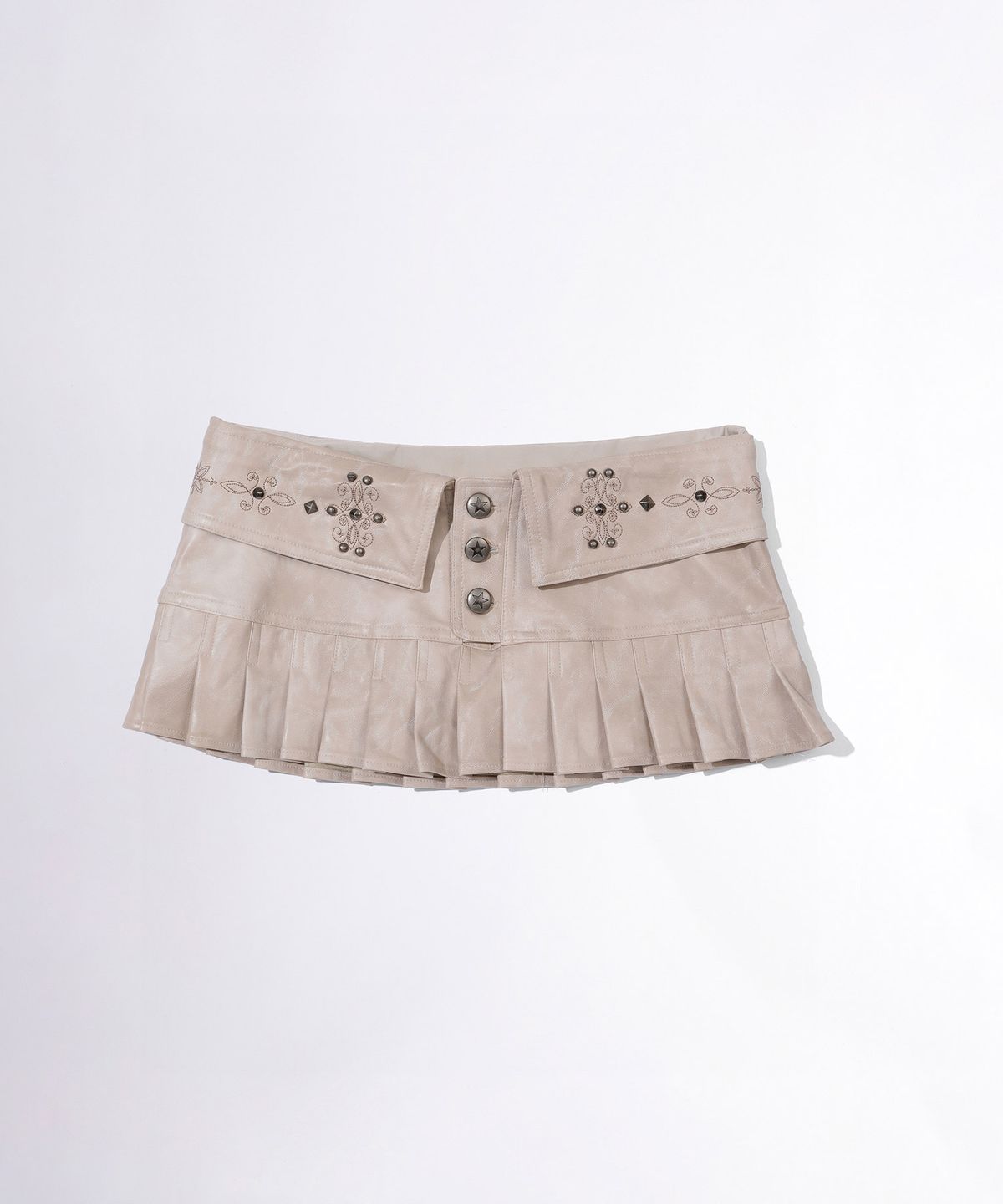 스컬프터(SCULPTOR) Western Faux Leather Micro Skirt Ivory