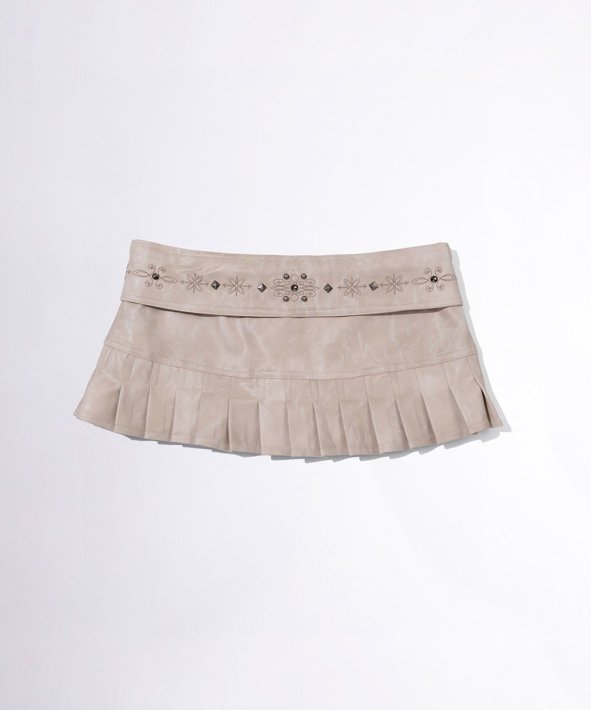 스컬프터(SCULPTOR) Western Faux Leather Micro Skirt Ivory