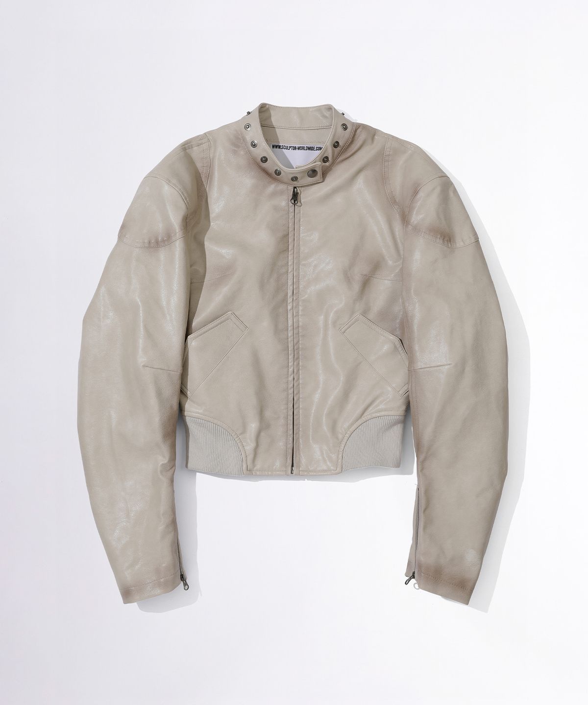 스컬프터(SCULPTOR) Emboss Faux Leather Bomber Ivory