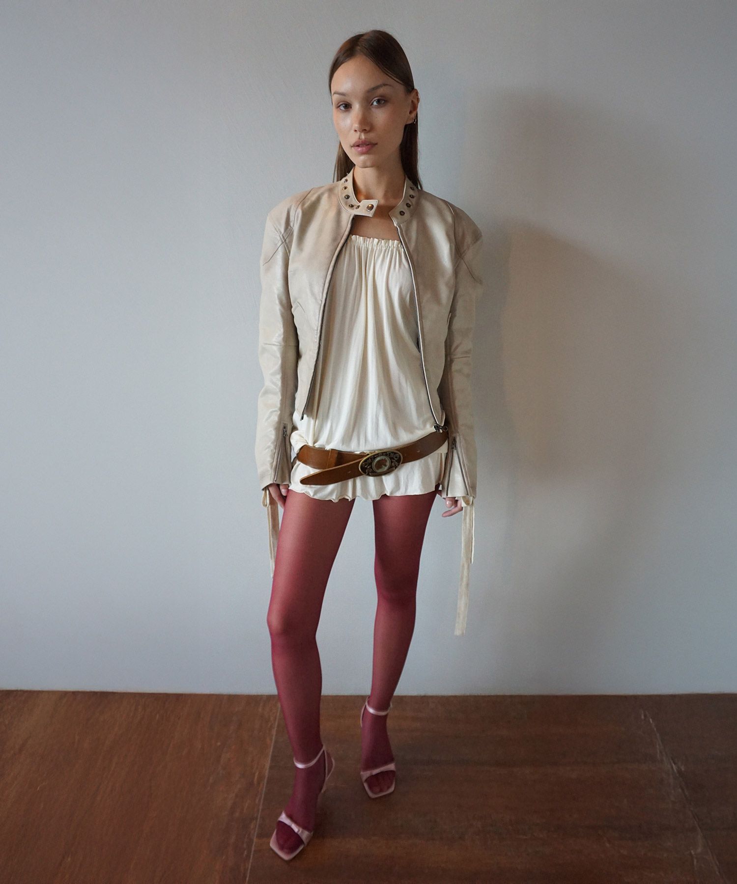 MUSINSA | SCULPTOR Emboss Faux Leather Bomber Ivory