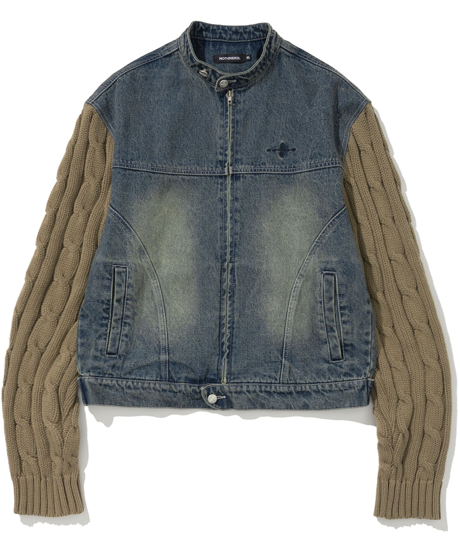 MUSINSA | NOT4NERD Knit Sleeve Denim Jacket - Deep Blue