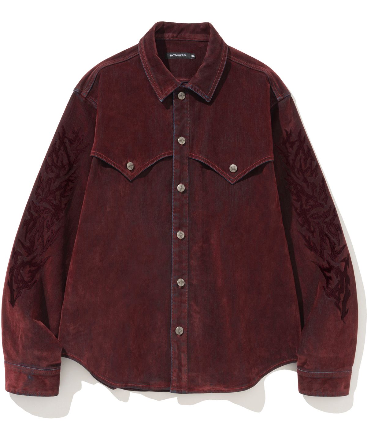 낫포너드(NOT4NERD) N4ND Offshoot Velvet Like Denim Shirt - Red