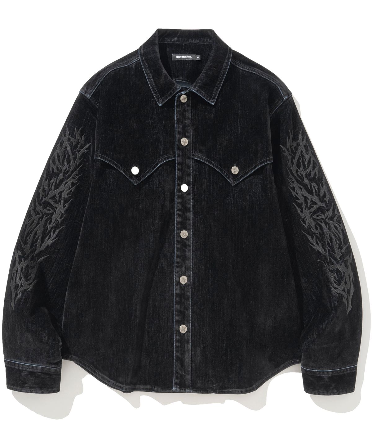 낫포너드(NOT4NERD) N4ND Offshoot Velvet Like Denim Shirt - Black