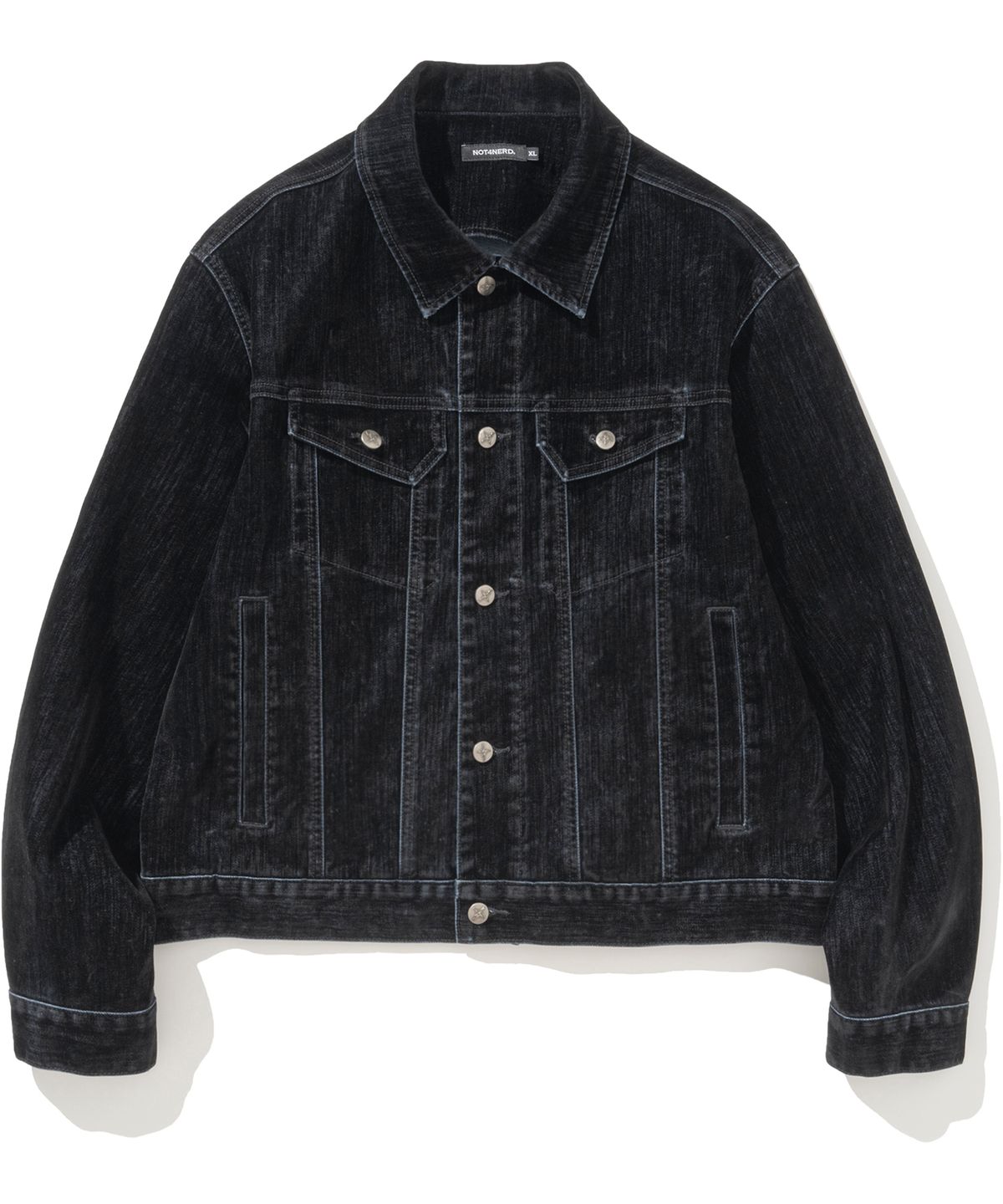 낫포너드(NOT4NERD) 4 Symbol Velvet Like Denim Trucker Jacket - Black