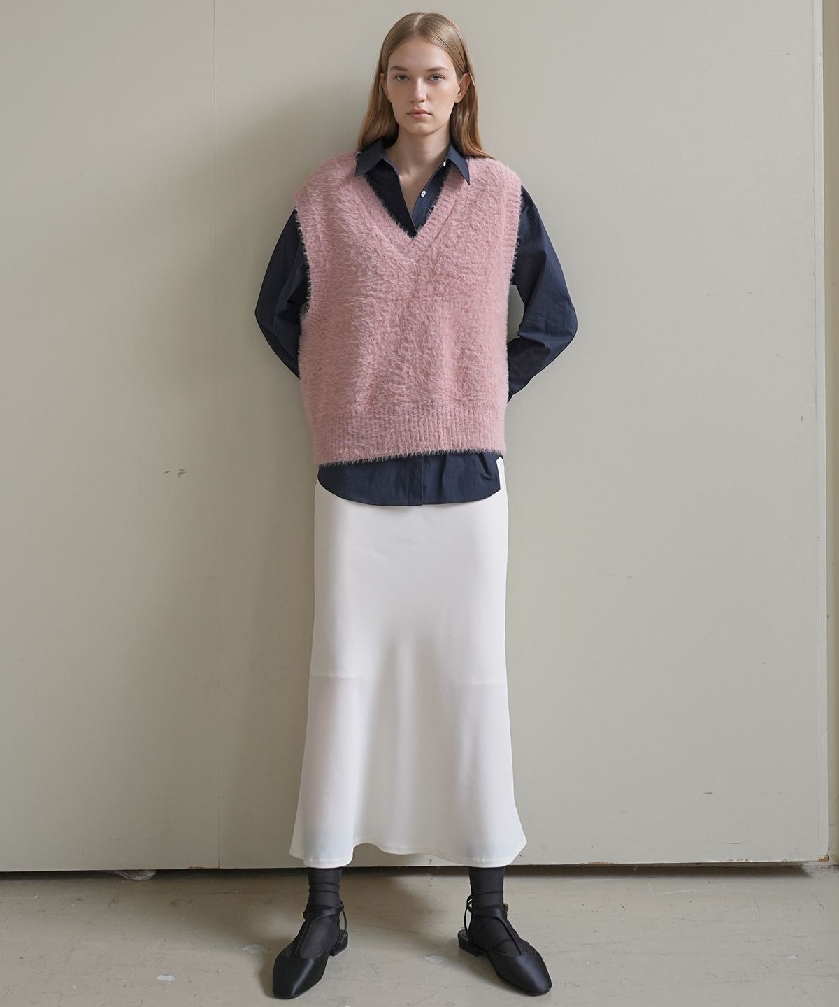 폴앤앨리스(PAUL&ALICE) HAIRY KNIT VEST / PINK