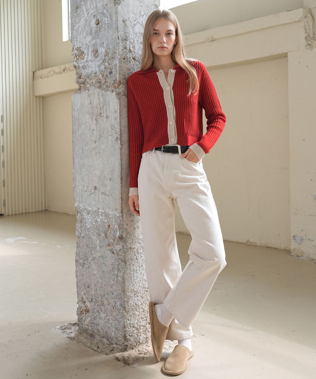 폴앤앨리스(PAUL&ALICE) COLOR BLOCK CARDIGAN / RED
