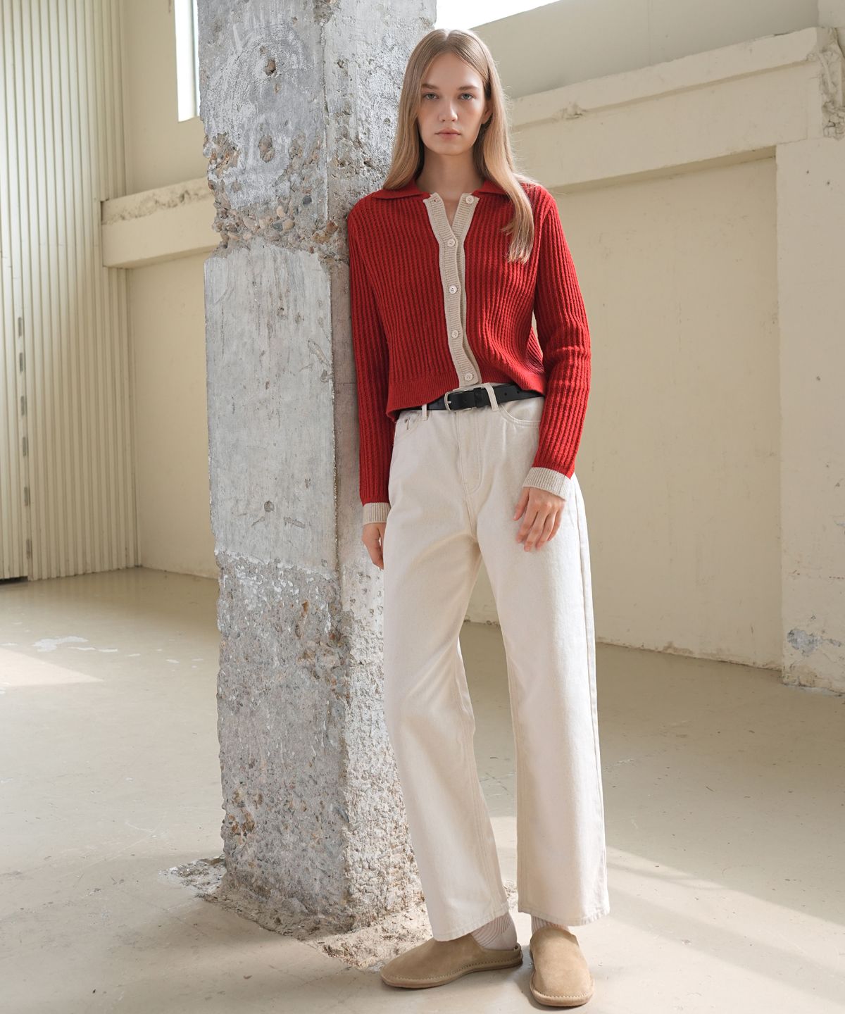 폴앤앨리스(PAUL&ALICE) COLOR BLOCK CARDIGAN / RED