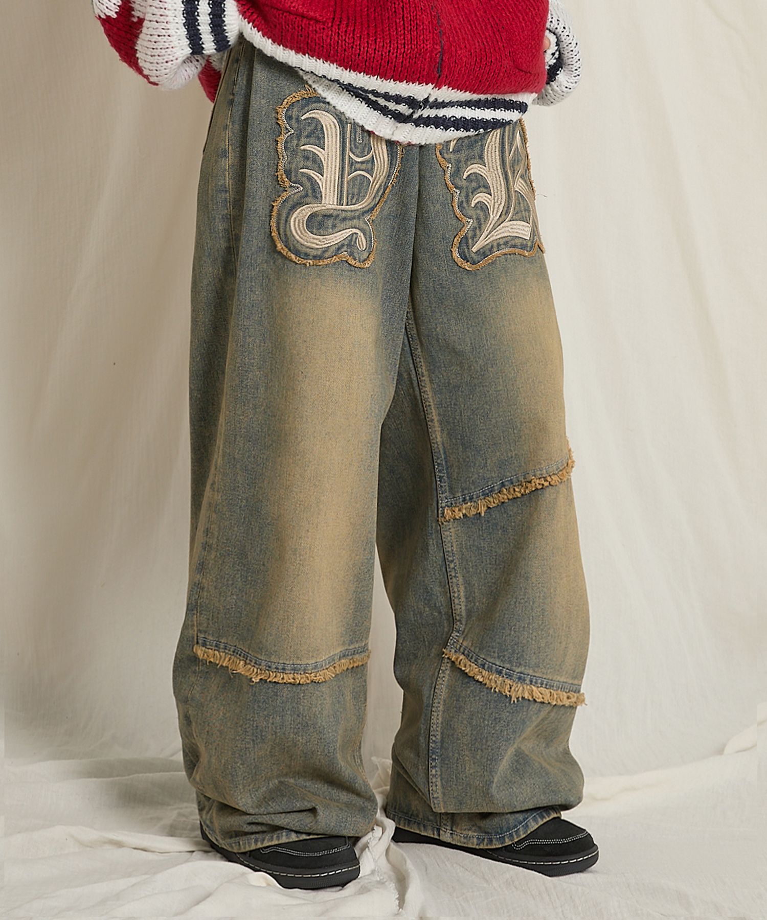 【WAIKEI】YK Applique Denim Pants Yellow Washing MUSINSA | WAI KEI YK Applique Denim Pants Yellow Wash Light Blue
