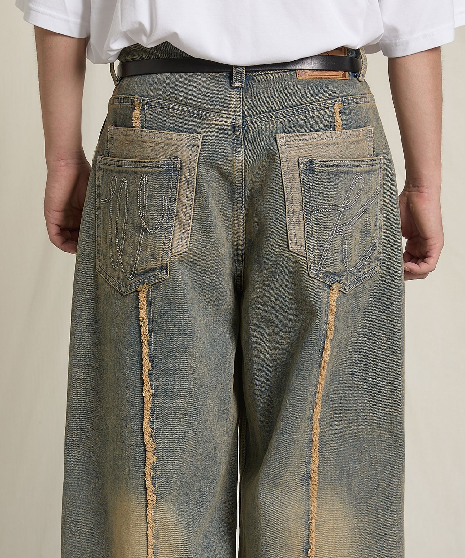 MUSINSA | WAI KEI YK Applique Denim Pants Yellow Washed Deep