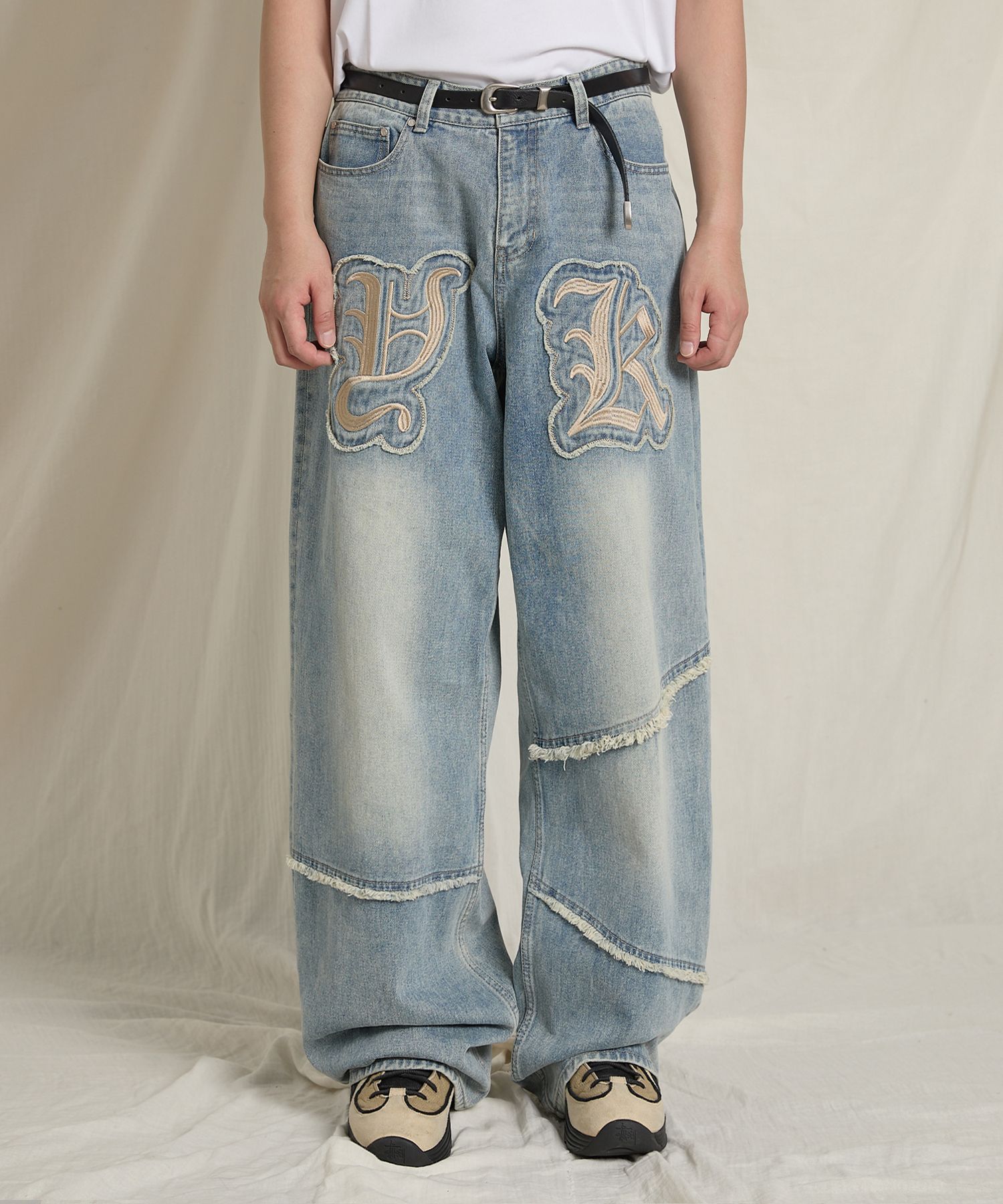 【WAIKEI】YK Applique Denim Pants Yellow Washing MUSINSA | WAI KEI YK Applique Denim Pants Yellow Wash Light Blue