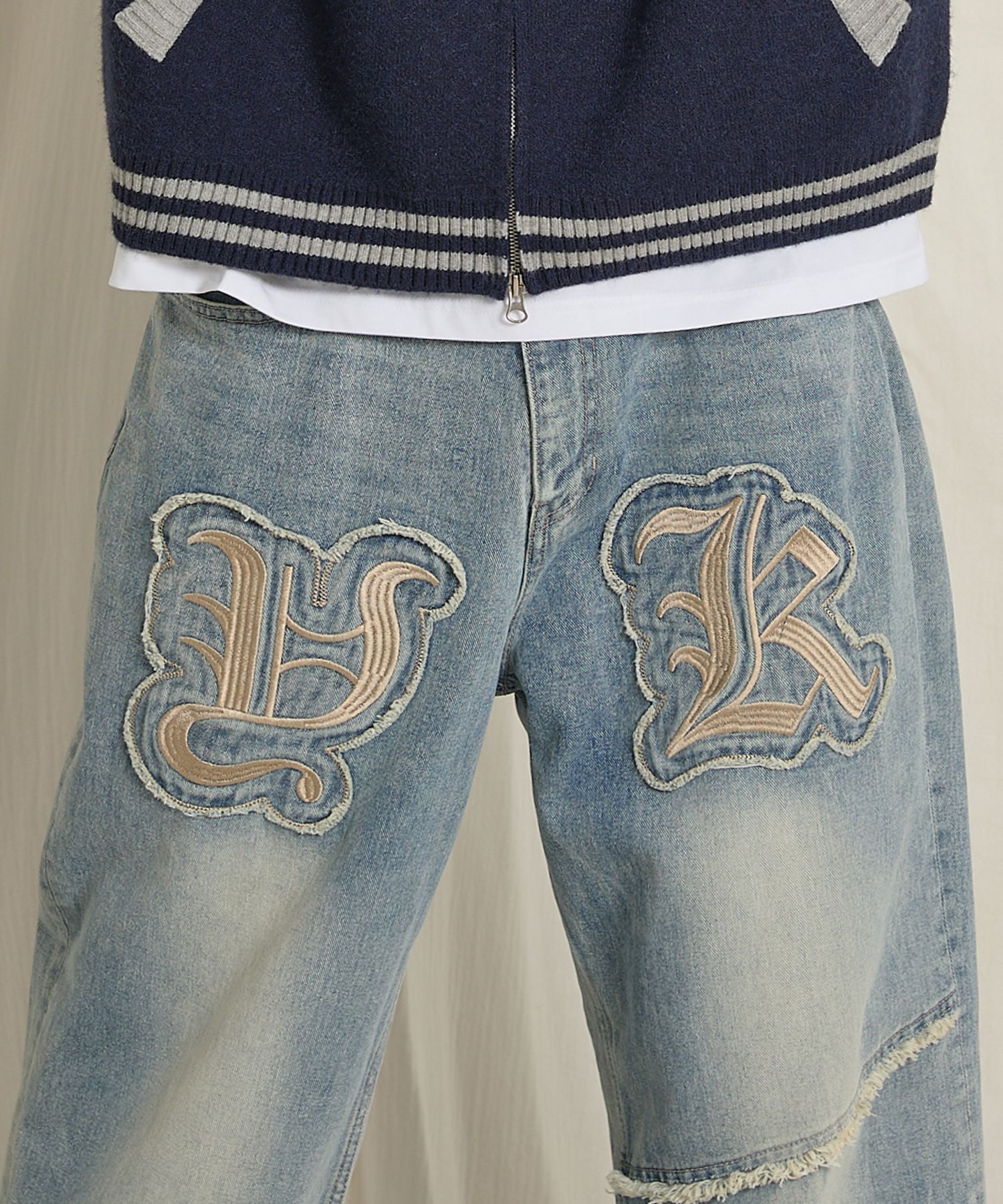さらに100円引き◆Wai Kei◆YK Applique Denim Pants MUSINSA | WAI KEI YK Applique Denim Pants Yellow Wash Light Blue