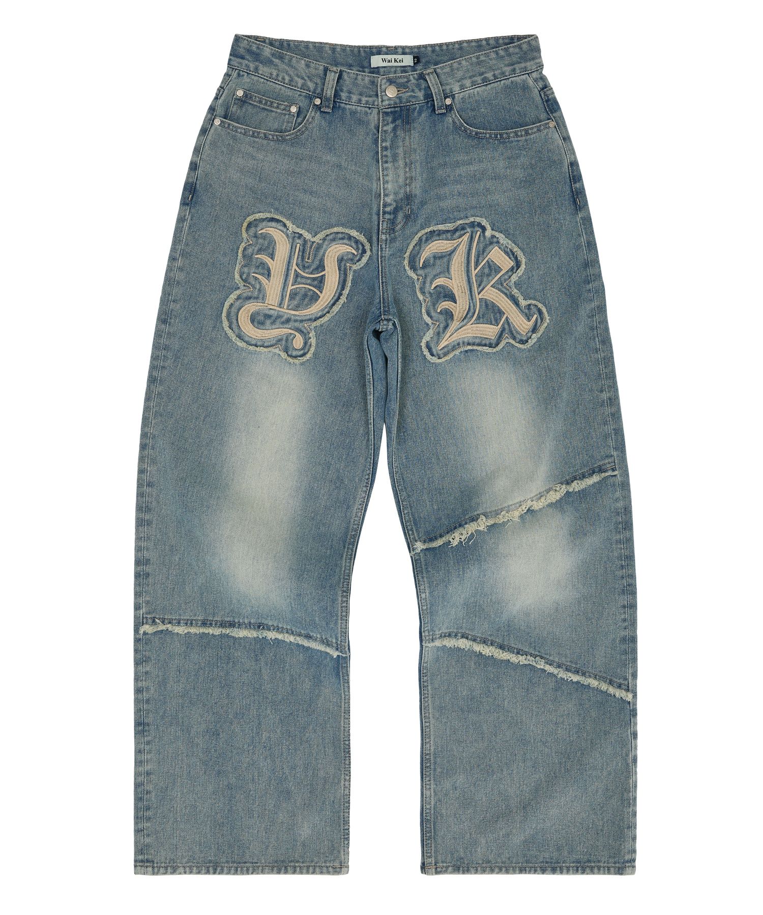 【WAIKEI】YK Applique Denim Pants Yellow Washing MUSINSA | WAI KEI YK Applique Denim Pants Yellow Wash Light Blue