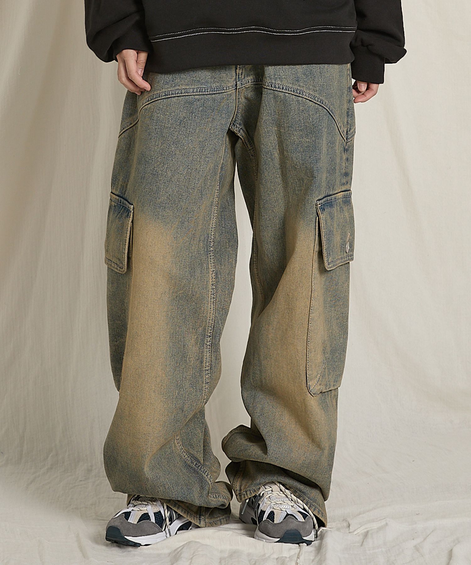 デニム・ジーパン wai kei Yellow Washed Cargo Denim Pants MUSINSA | WAI KEI Yellow Washed Cargo Denim Pants Deep Blue