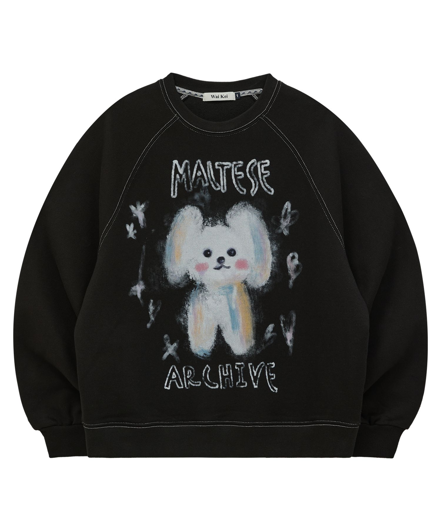 【Wai Kei】 Oil Painting Maltese Raglan Man to Man /追跡付 MUSINSA | WAI KEI Oil Painting Maltese Raglan Man to Man Black