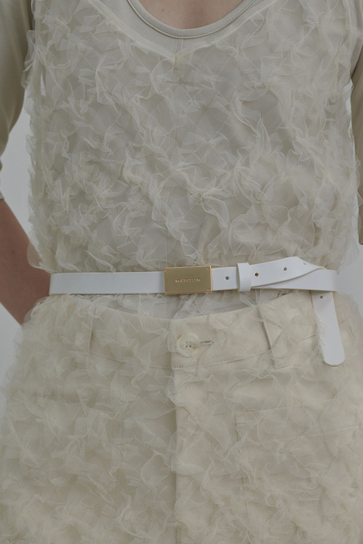 마우솔레움(MAU SOLEUM) Logo Slim Leather Belt - Black,Brown,White/Gold,Silver