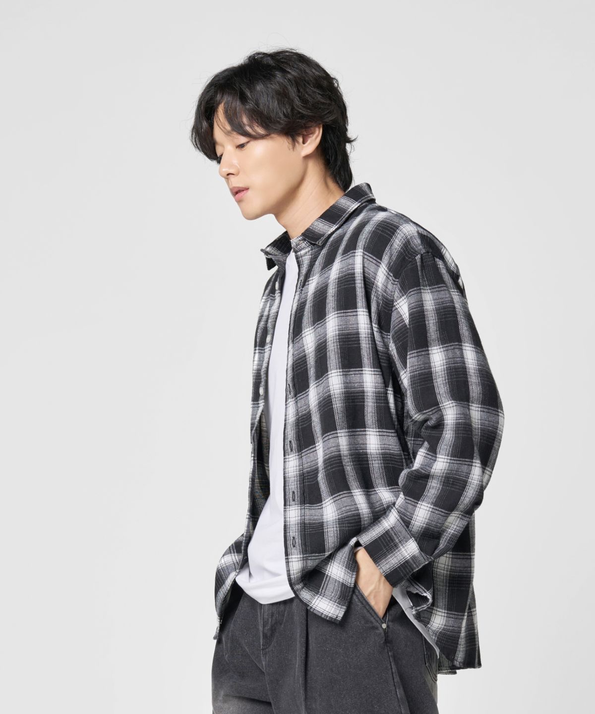 에이지오디(AGOD) 오버핏 플란넬 체크 셔츠 [블랙]