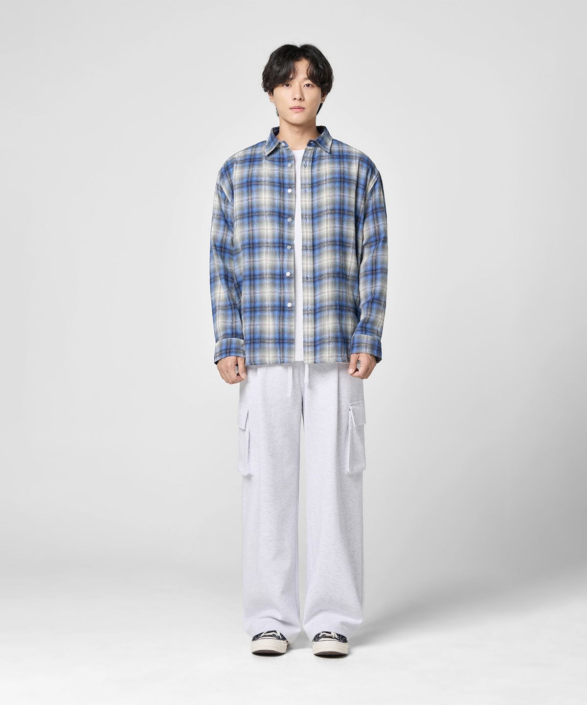 에이지오디(AGOD) 오버핏 플란넬 체크 셔츠 [블루]