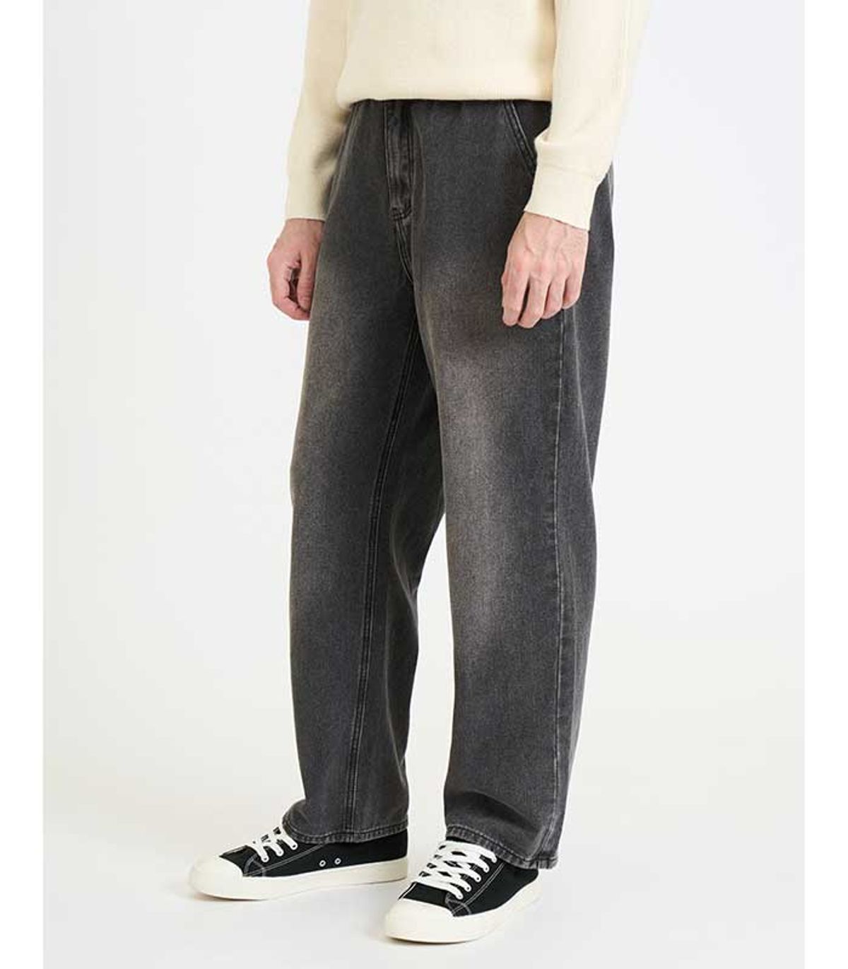 블랙브라운(BLACKBROWN) 와이드핏  밴딩 데님 팬츠 [WASHED GRAY]
