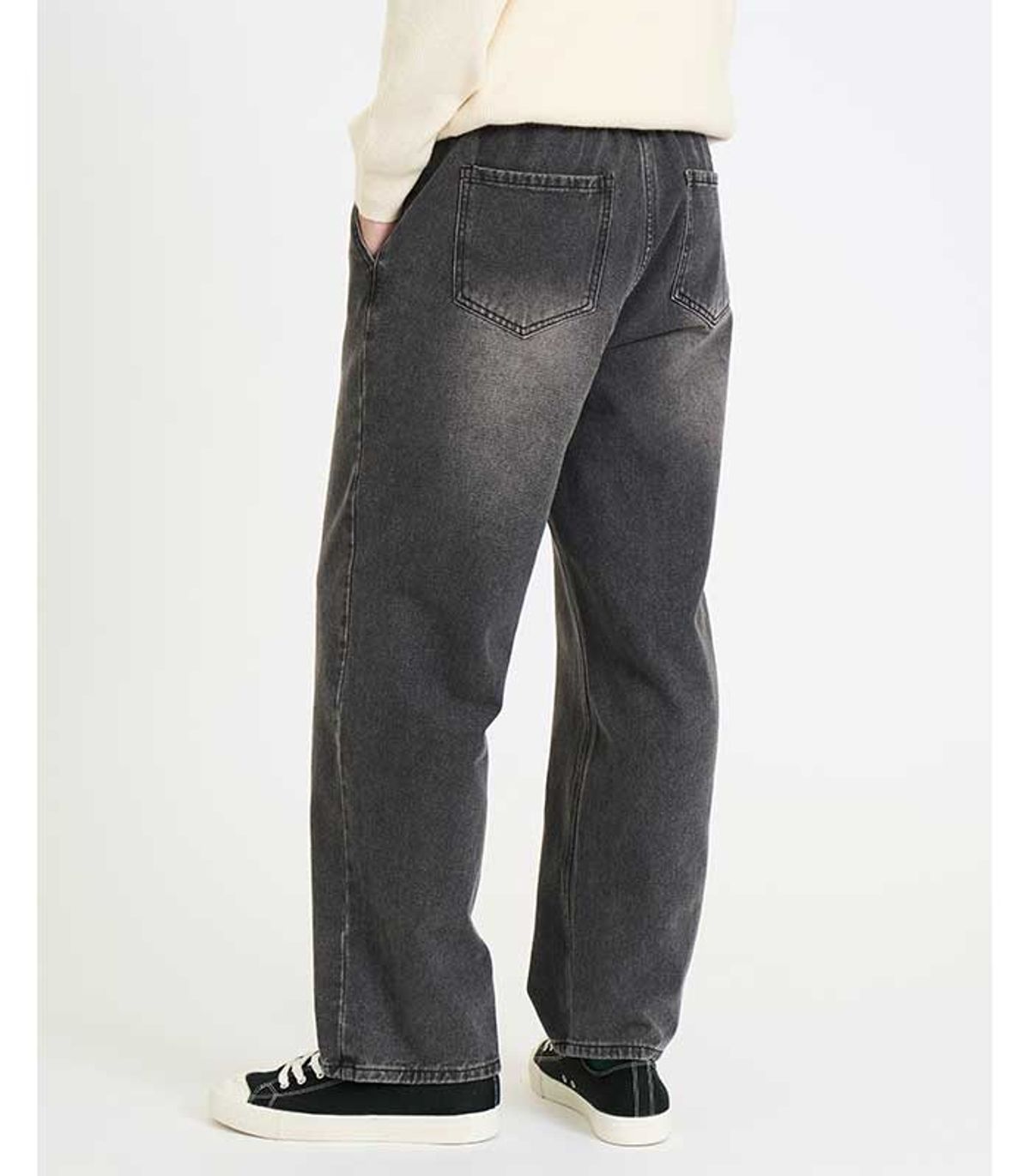 블랙브라운(BLACKBROWN) 와이드핏  밴딩 데님 팬츠 [WASHED GRAY]