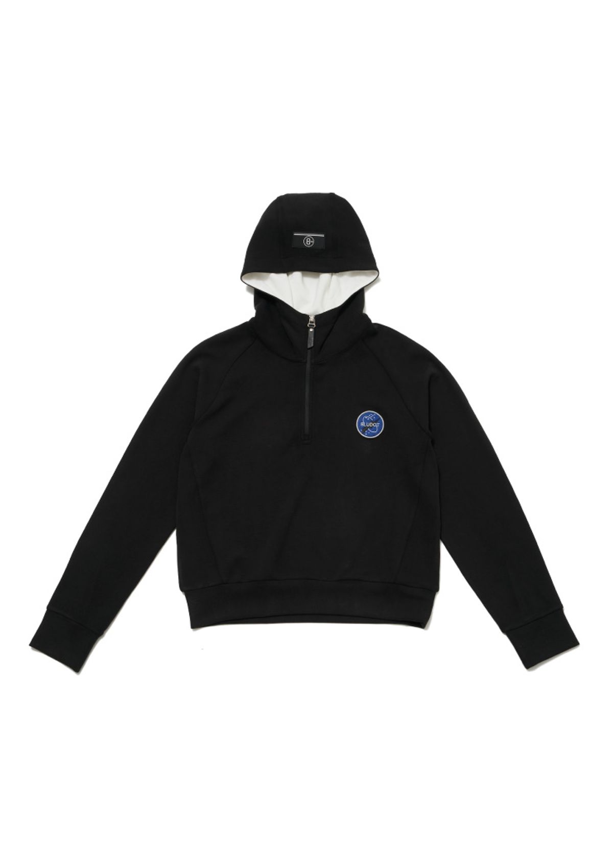 블루닷(BLUDOT) 와펜 포인트 하프 집업 후드티_BK