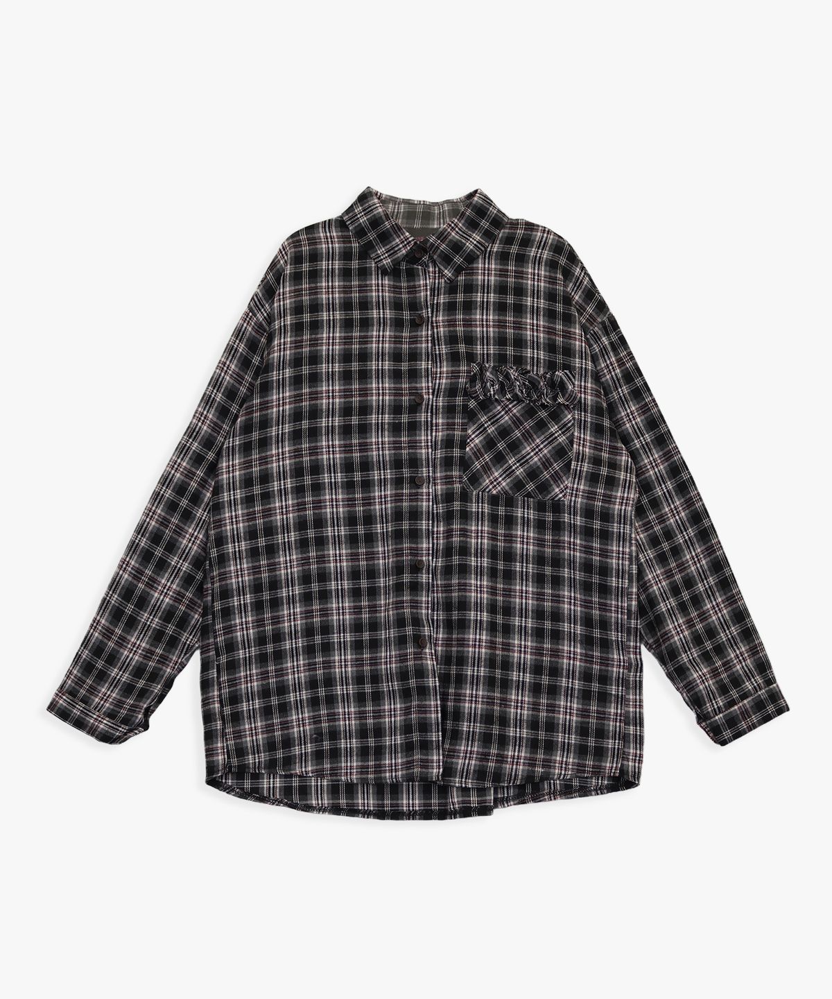 핑크파인애플(PINK PINEAPPLE) CHECK FRILL POCKET SHIRT_BLACK