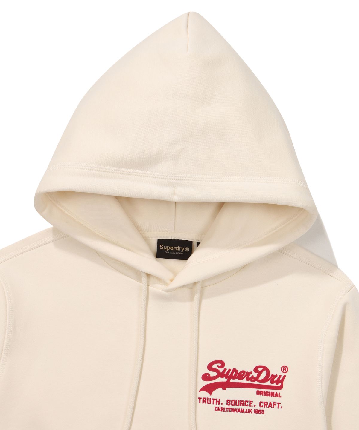 슈퍼드라이(SUPERDRY) 빈티지 스몰 로고 후드 티셔츠 아이보리