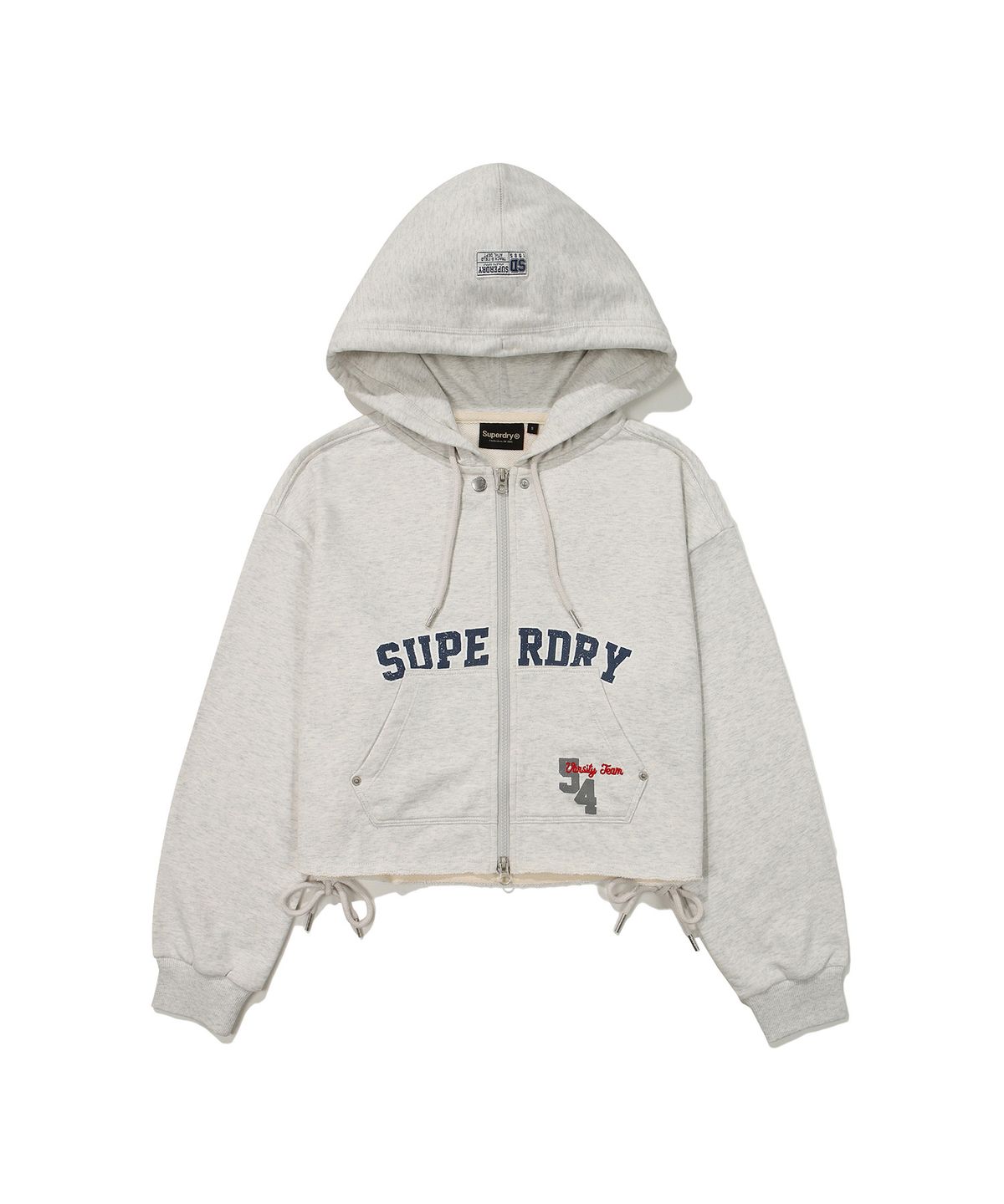 슈퍼드라이(SUPERDRY) W 바시티 스트링 크롭 후드 집업 라이트 그레이
