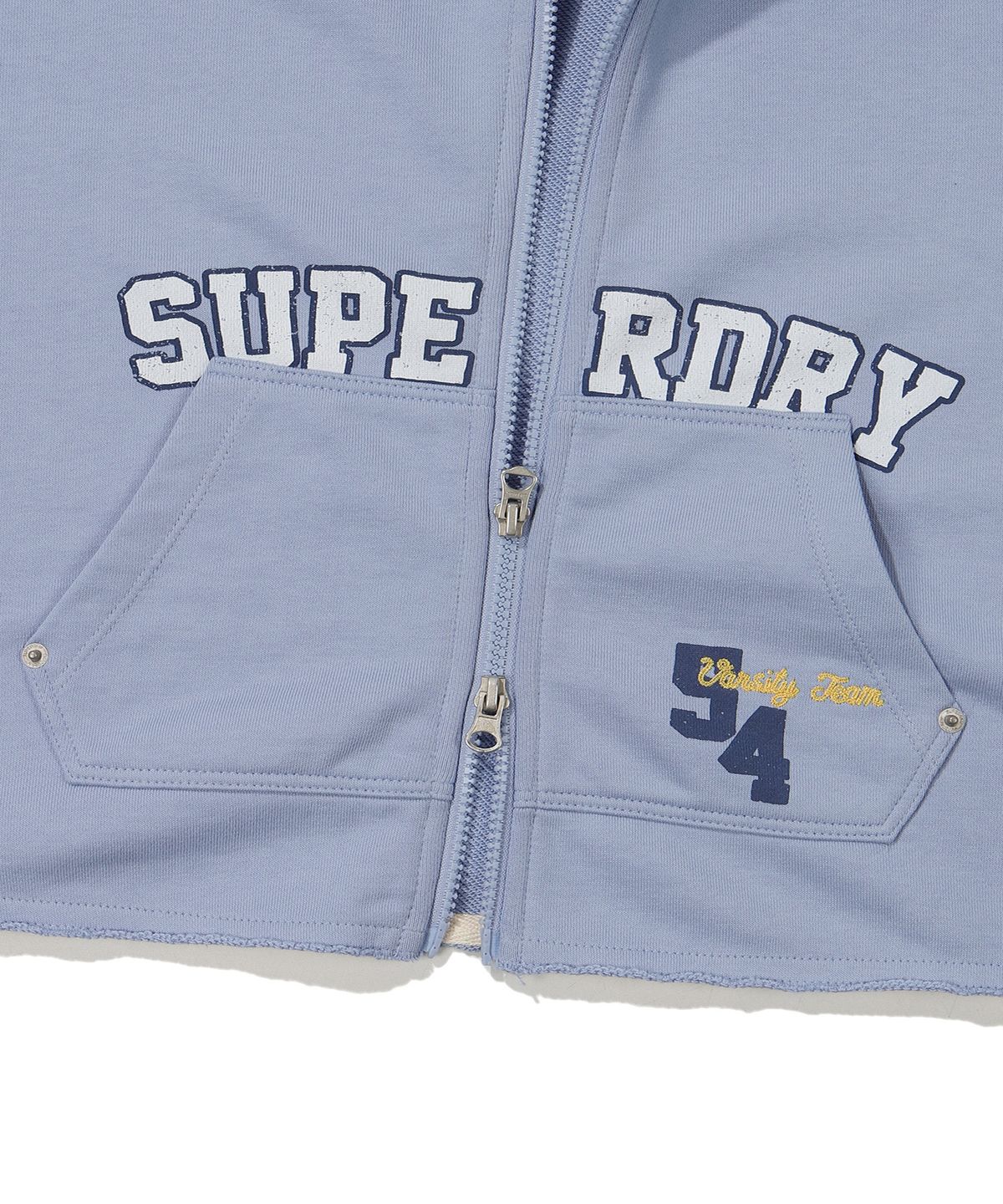 슈퍼드라이(SUPERDRY) W 바시티 스트링 크롭 후드 집업 라이트 블루