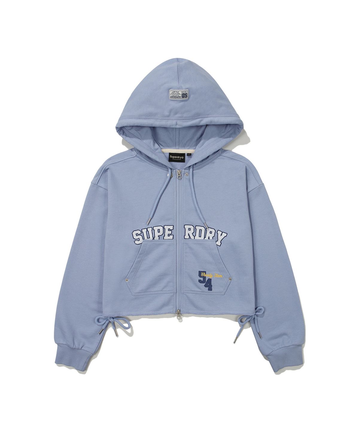 슈퍼드라이(SUPERDRY) W 바시티 스트링 크롭 후드 집업 라이트 블루