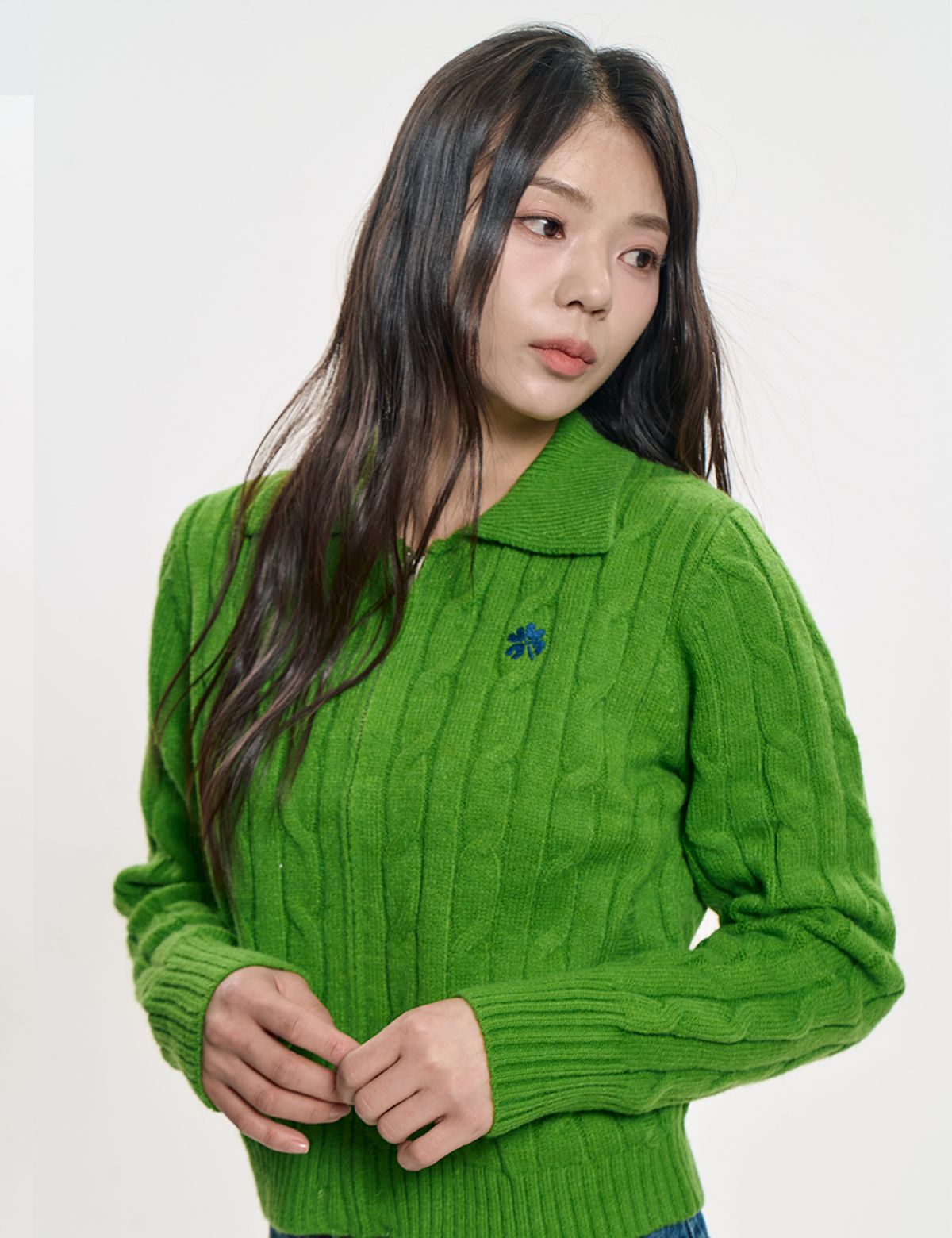 클레버필드(CLEVER FIELD) 집업 카라 케이블 가디건_올리브