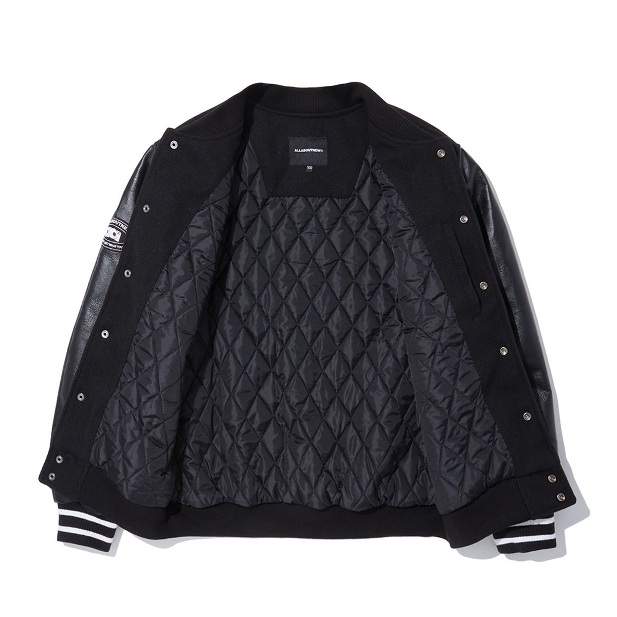 올어바웃뉴(ALL ABOUT NEW) 아플리케 바시티 패딩자켓 블랙 INY4UP23ABK