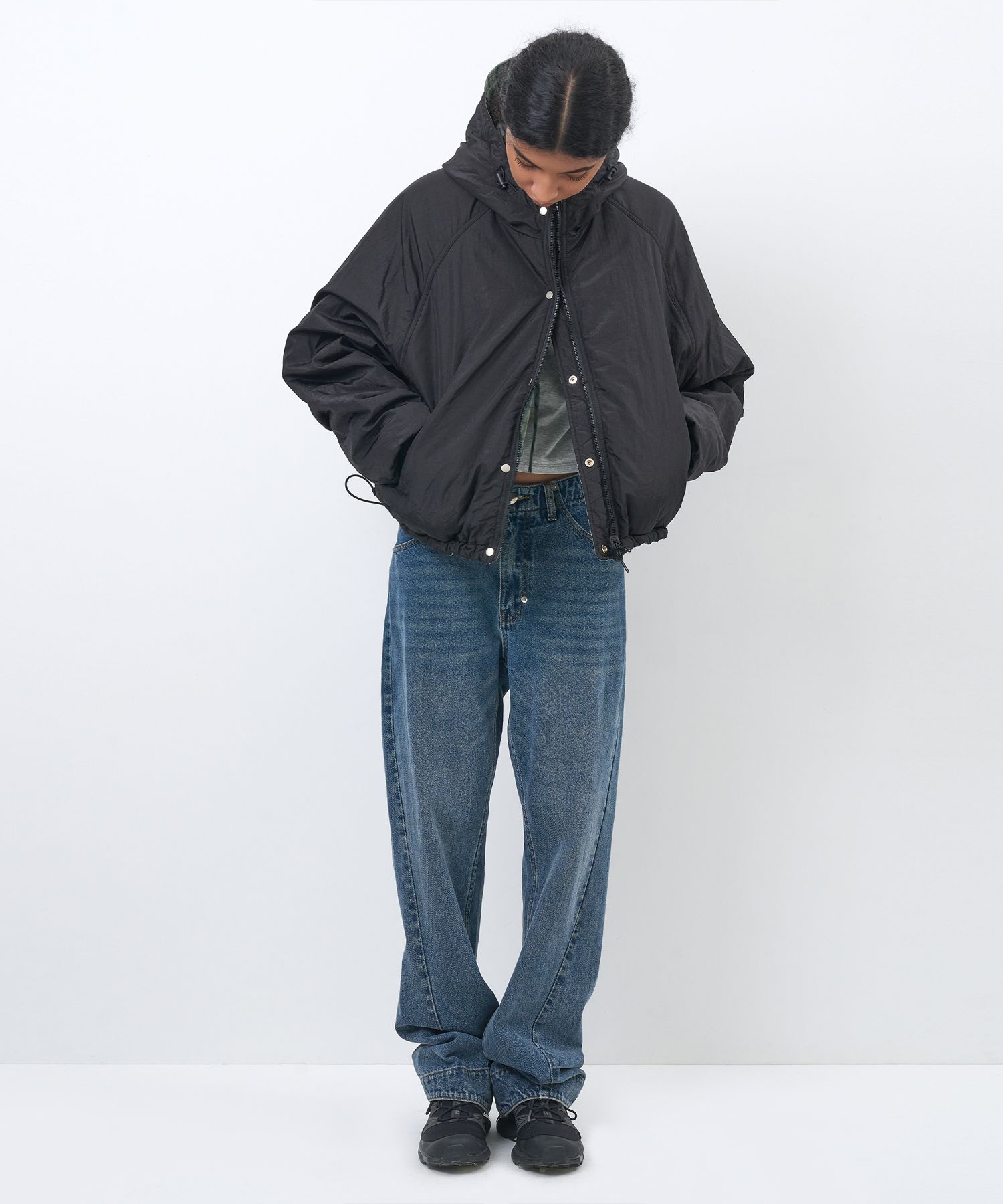 MUSINSA | PARTIMENTO WOMEN Reversible Hooded Windbreaker_Black