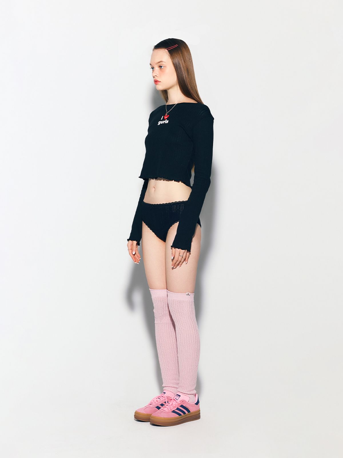 에즈이프 캘리(ASIF CALIE) GURLS CROP LACE LONG SLEEVE T-SHIRT BLACK