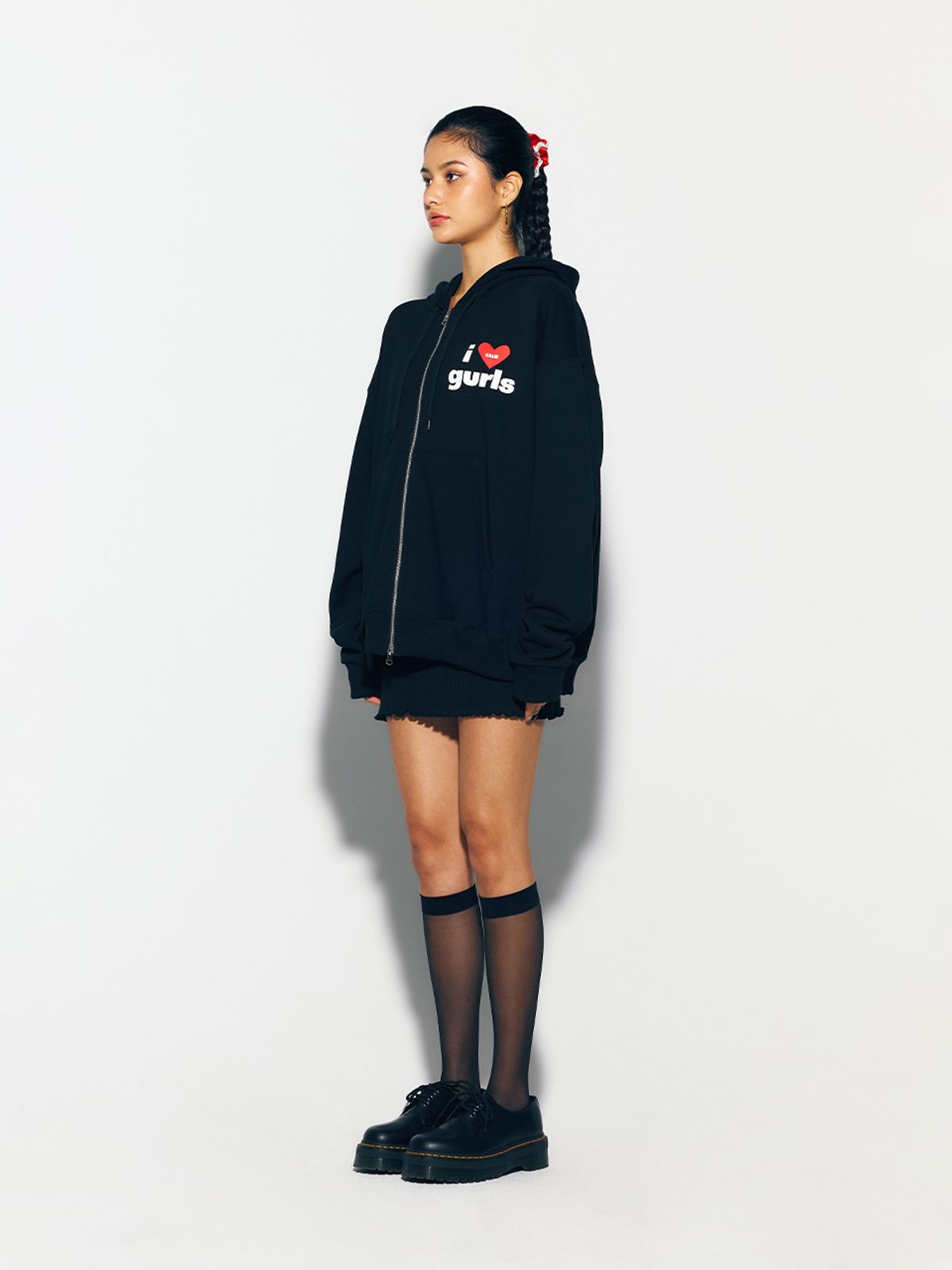 에즈이프 캘리(ASIF CALIE) GURLS OVERSIZED HOOD ZIPUP BLACK