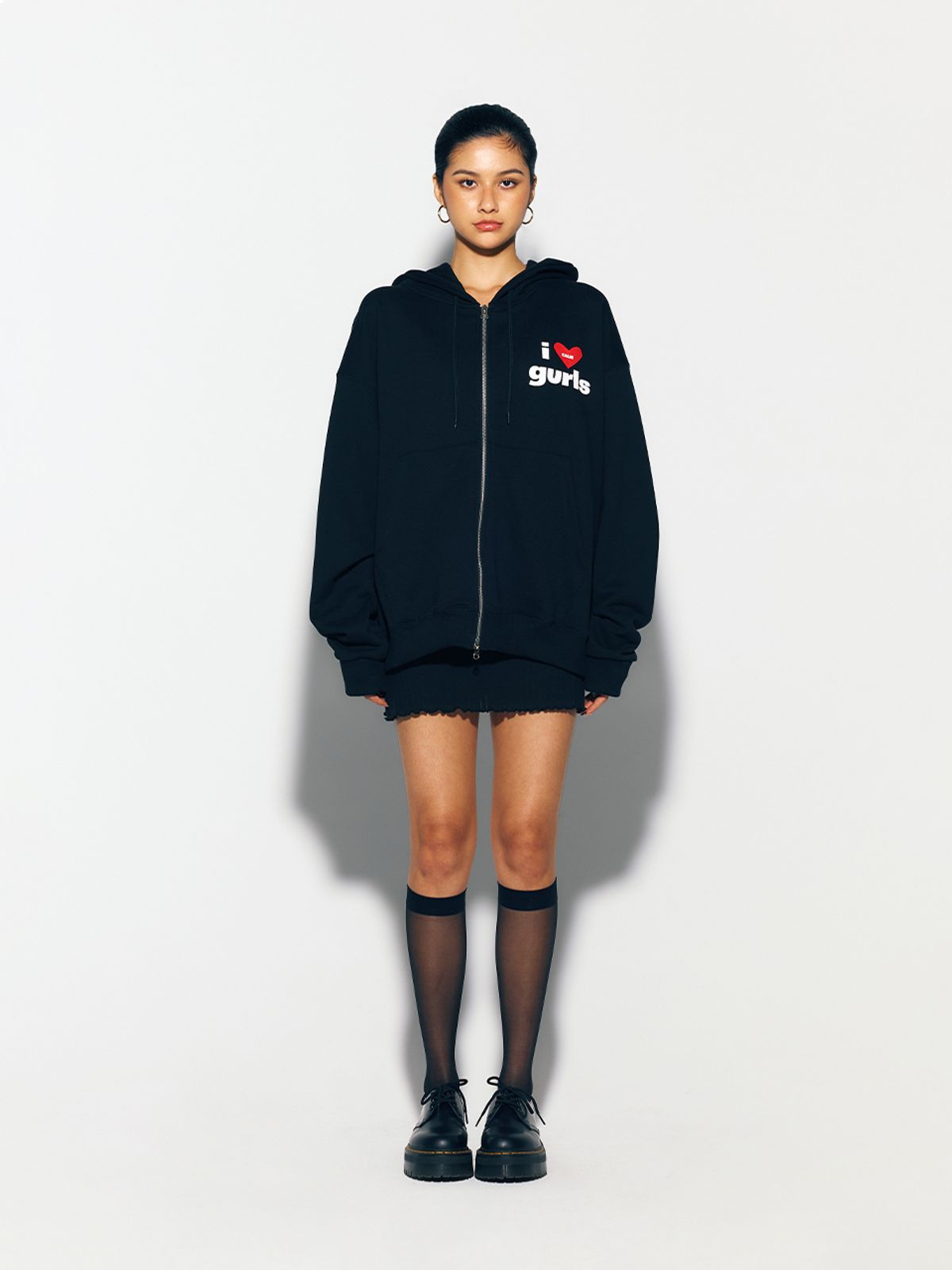 에즈이프 캘리(ASIF CALIE) GURLS OVERSIZED HOOD ZIPUP BLACK