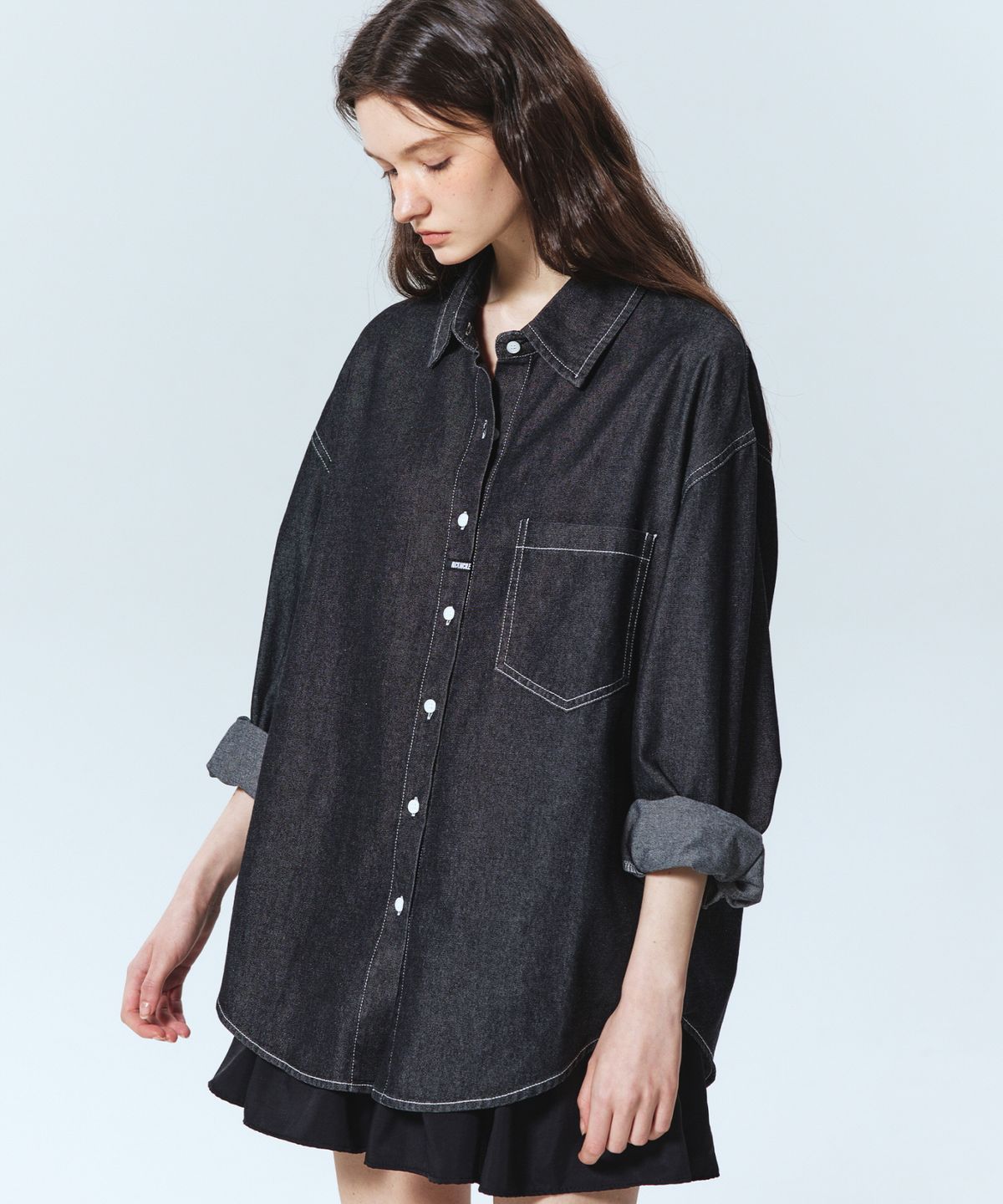 닉앤니콜(NICK&NICOLE) MINIMAL CLASSIC DENIM SHIRTS_BLACK