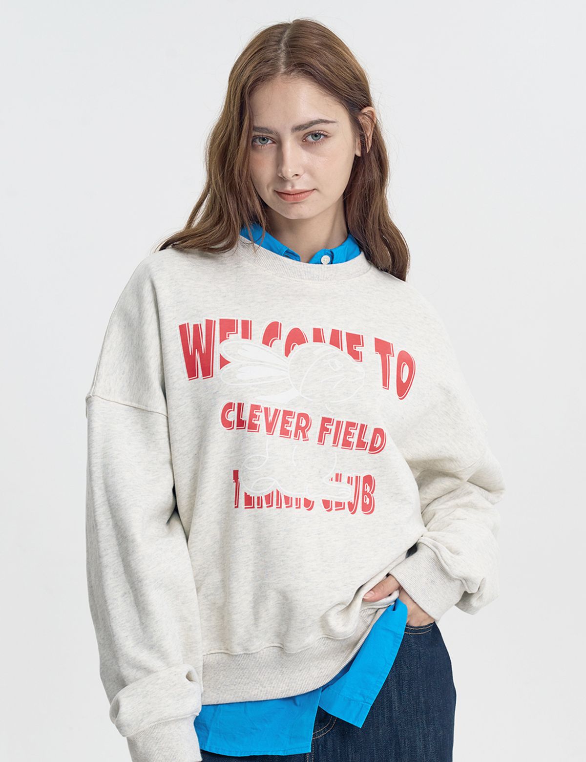 클레버필드(CLEVER FIELD) 웰컴 레빗 루즈핏 스웻셔츠_그레이