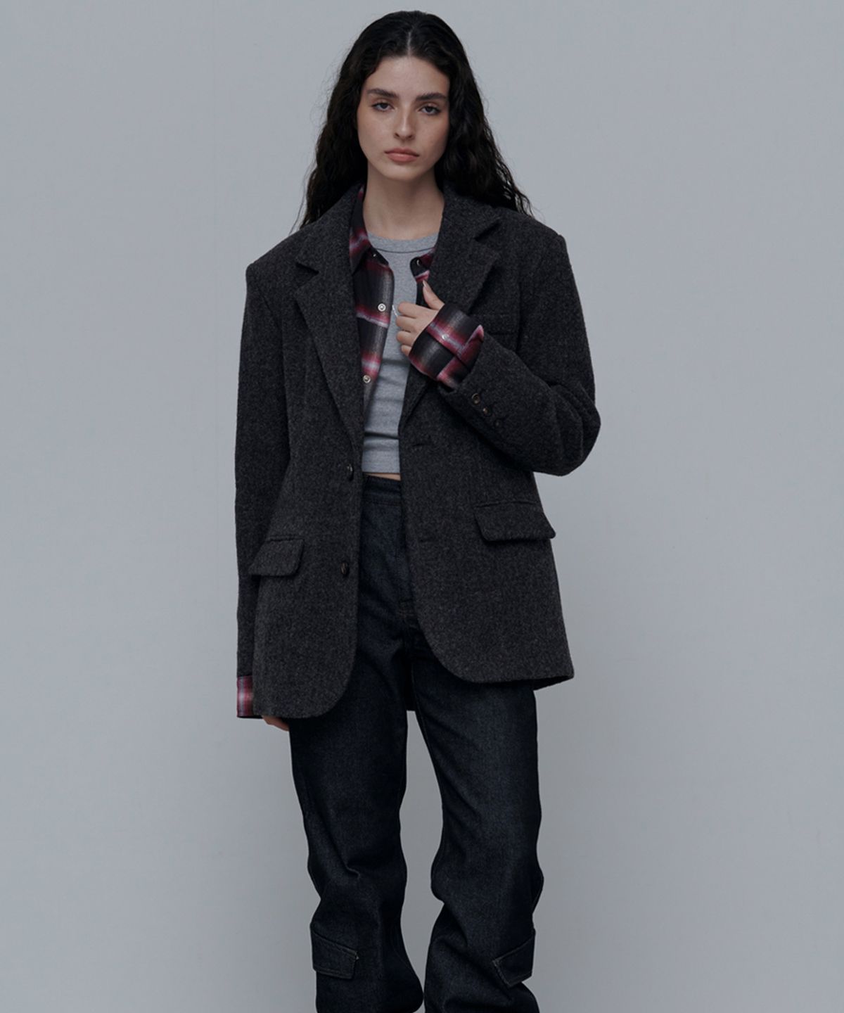 애니타임로릭(ANYTIME LOREAK) DAISY OVER SIZED BLAZER-CHARCOAL(W)