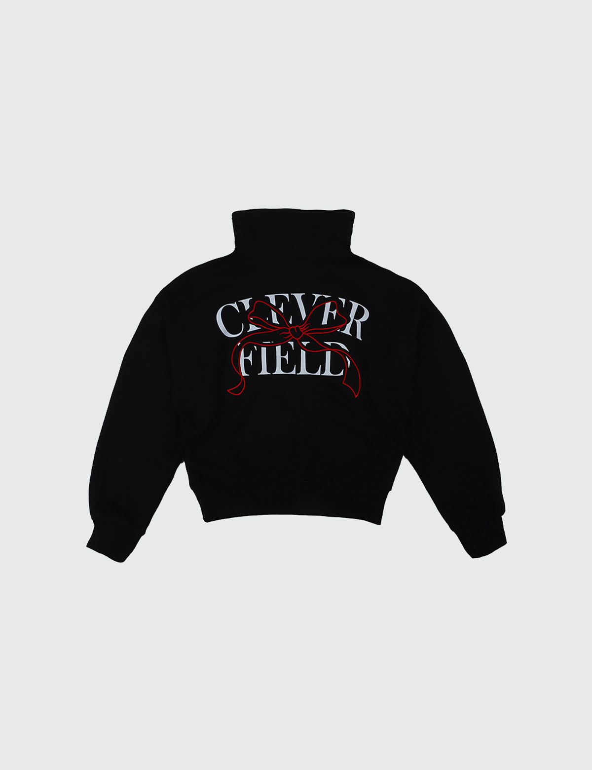 클레버필드(CLEVER FIELD) 하이넥 집업 클레버 리본 스웻셔츠_블랙
