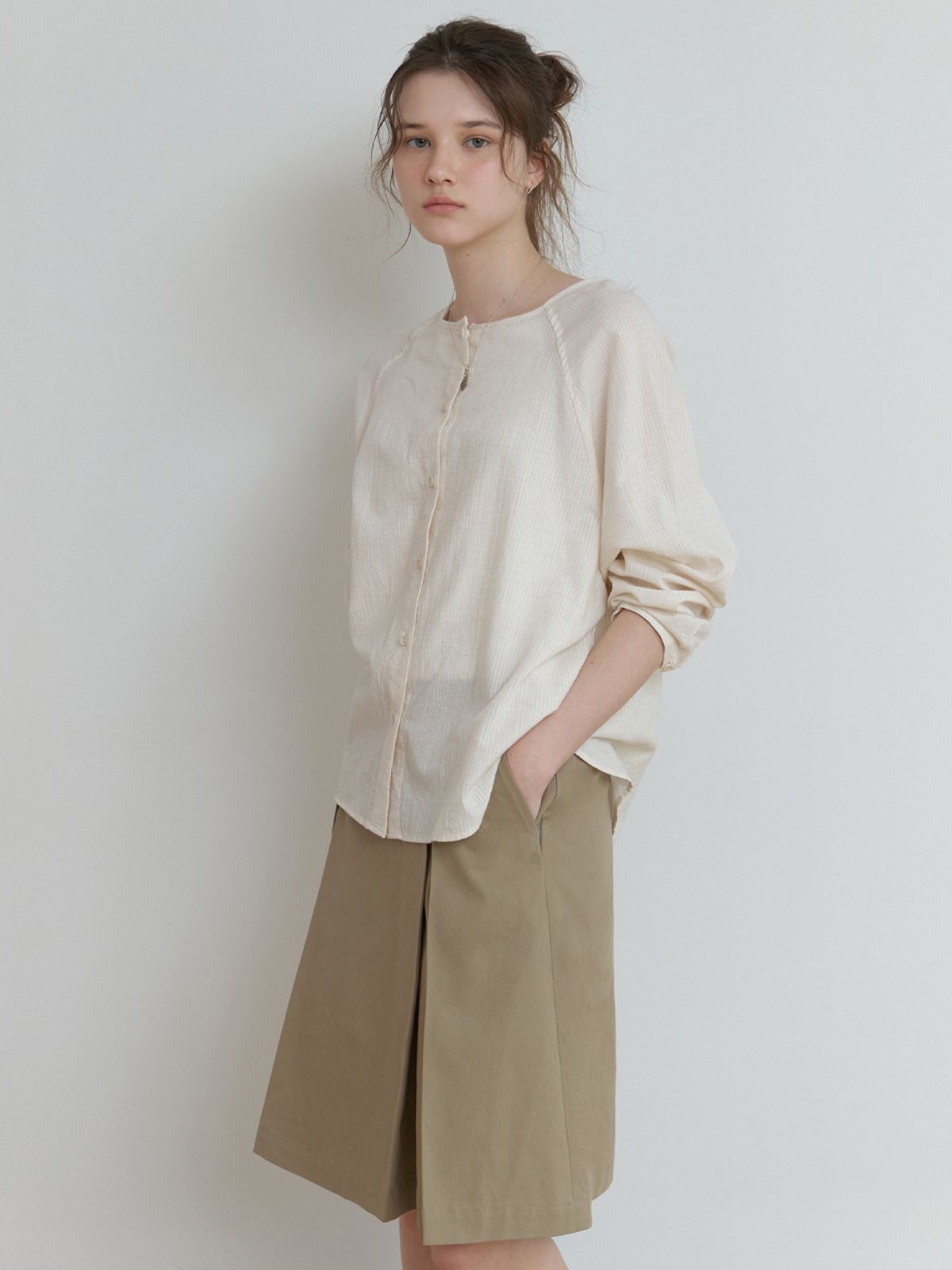더미튼(THEMITTEN) [15th] Paper cotton blouse (natural)