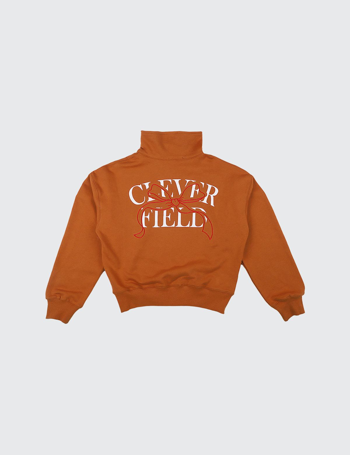 클레버필드(CLEVER FIELD) 하이넥 집업 클레버 리본 스웻셔츠_브라운