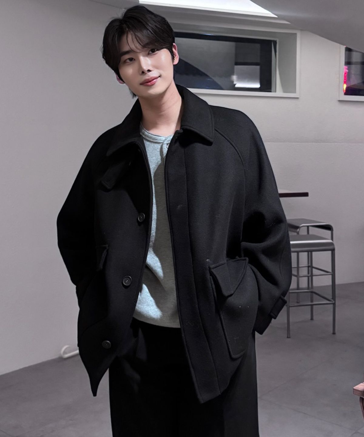 마인드브릿지(MINDBRIDGE) 두굿_[COUTURE]울 혼방 하프 발마칸 코트 - 2color