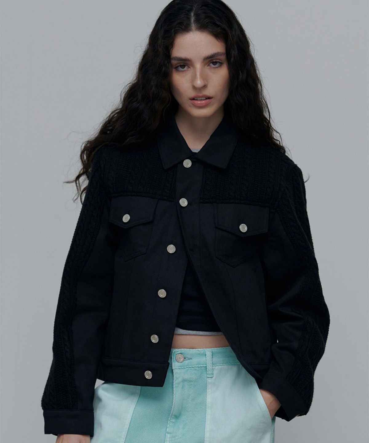 애니타임로릭(ANYTIME LOREAK) Zinnia Mix Jacket-Black (W)